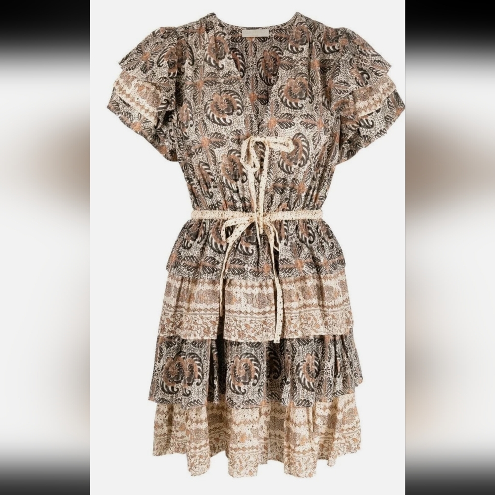 NWOT ULLA JOHNSON KAITLYN FLUTTER SLEEVE DRAWSTRING MINI DRESS IN YARROW - Picture 1 of 14